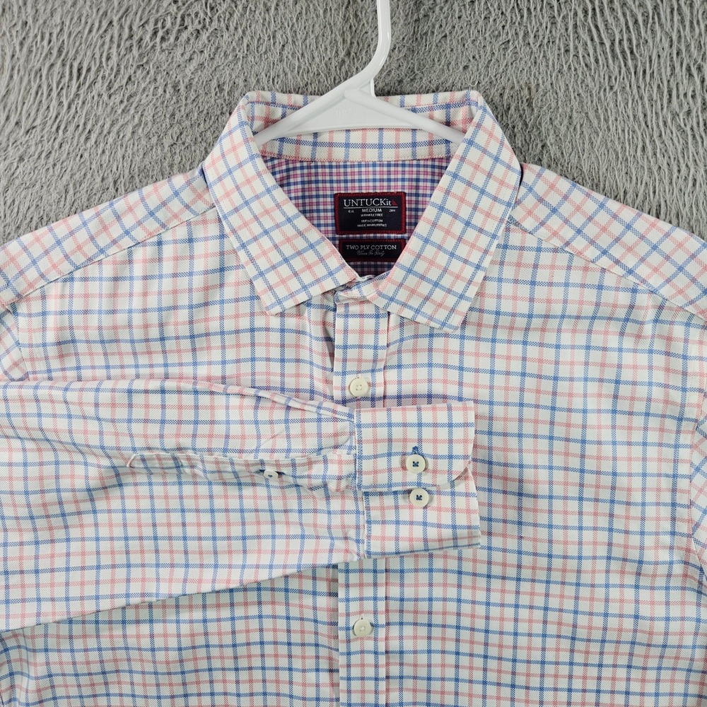 UNTUCKit Heathvale Men's Medium Plaid Wrinkle Free Cotton Long Sleeve‎ Shirt